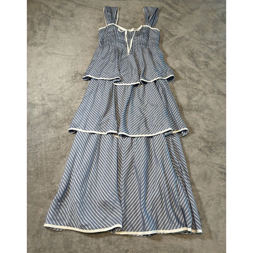 Sofie the Label Danielle Striped Midi Dress Medium Tiered Nautical Coastal Chic